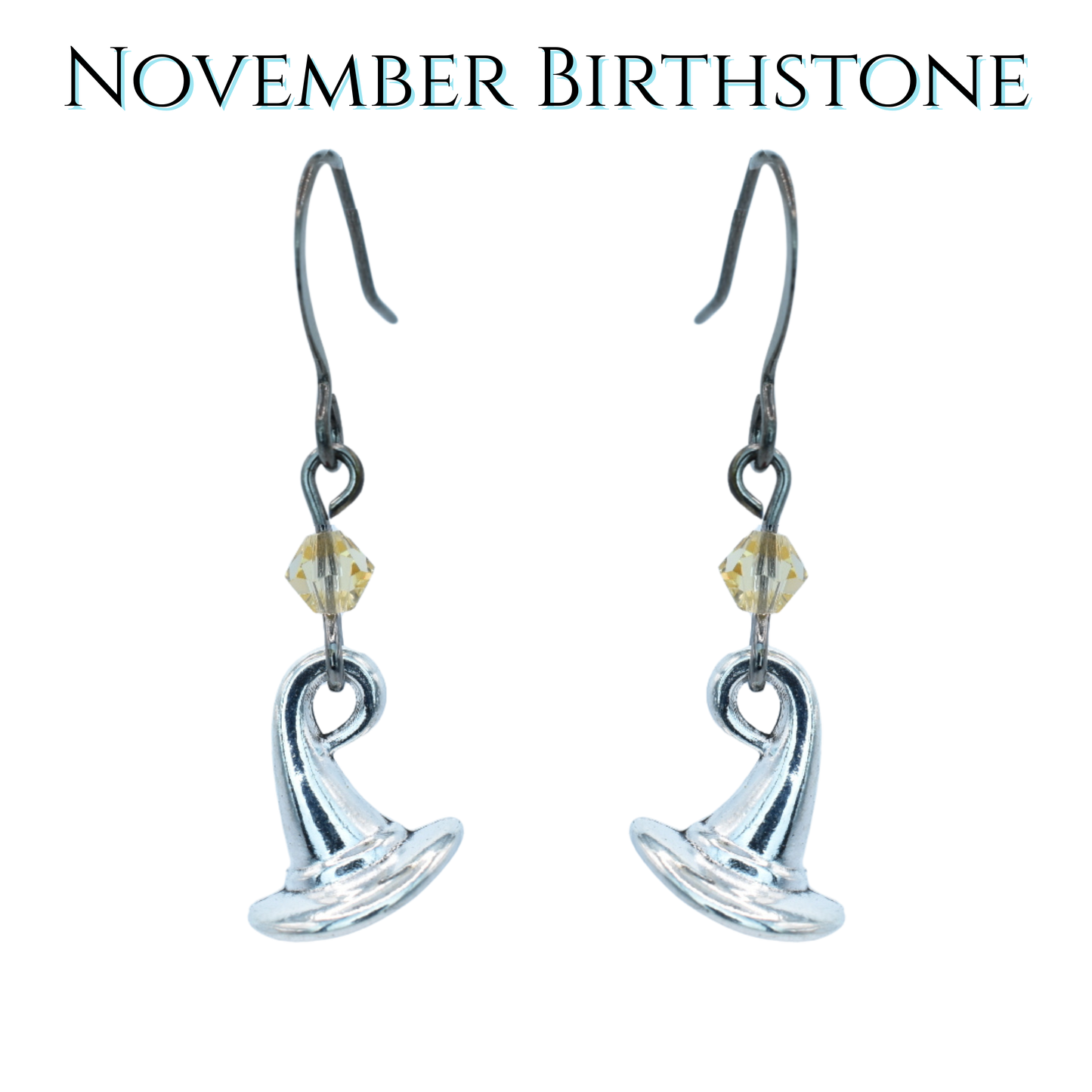 Witch Hat Birthstone Crystal Bead Earrings - Personalized