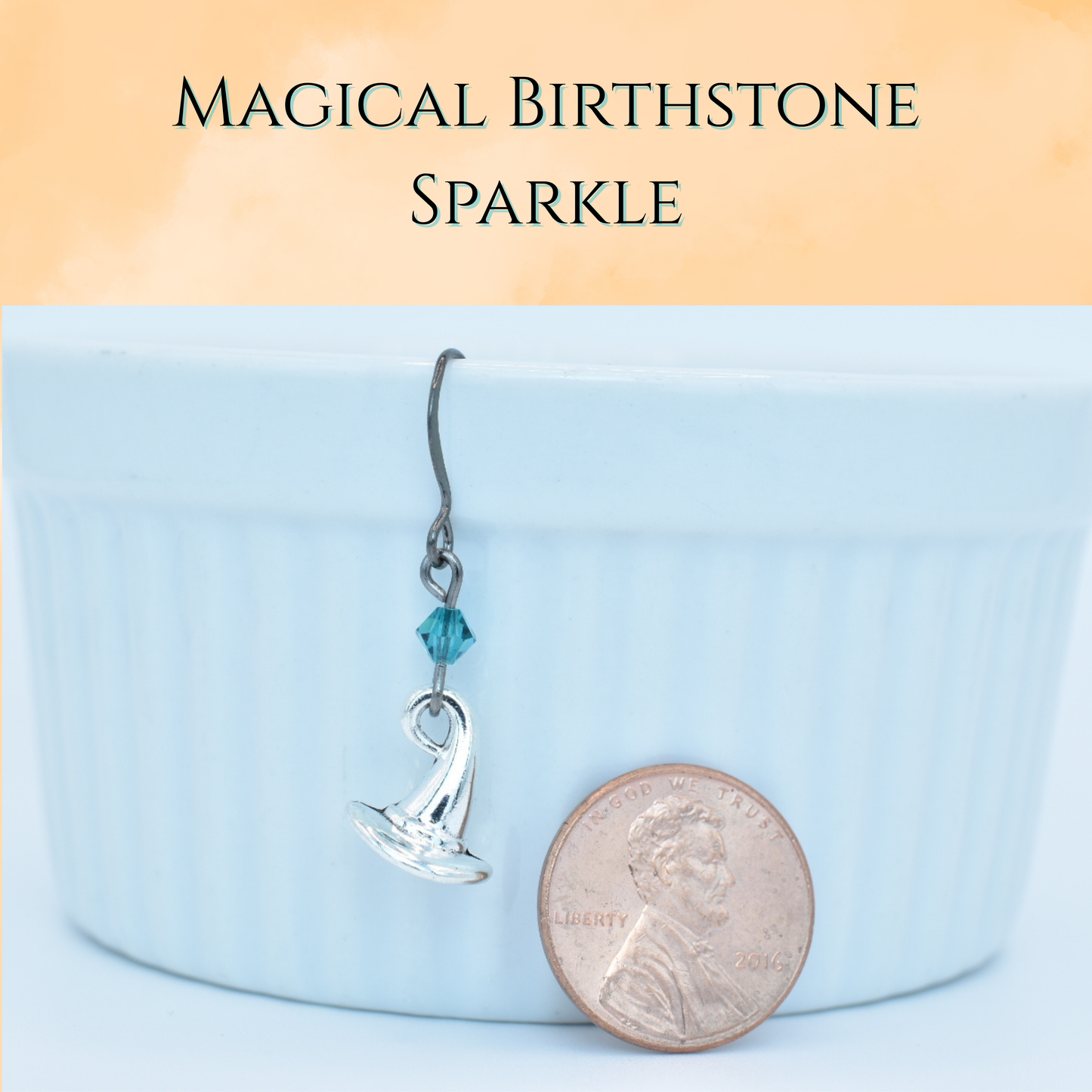 Witch Hat Birthstone Crystal Bead Earrings - Personalized