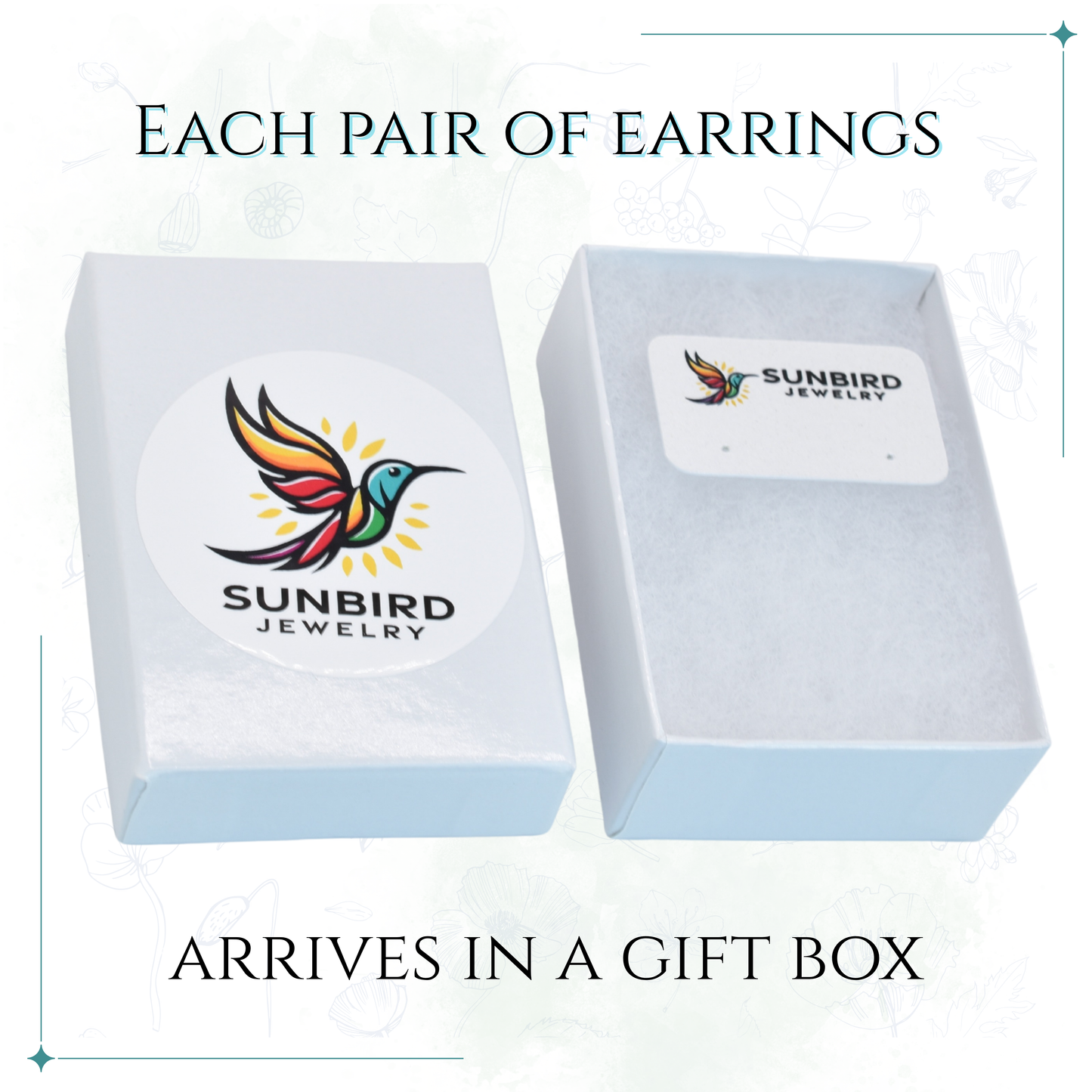 A gift box with Sunbird Jewelry logo on a white background