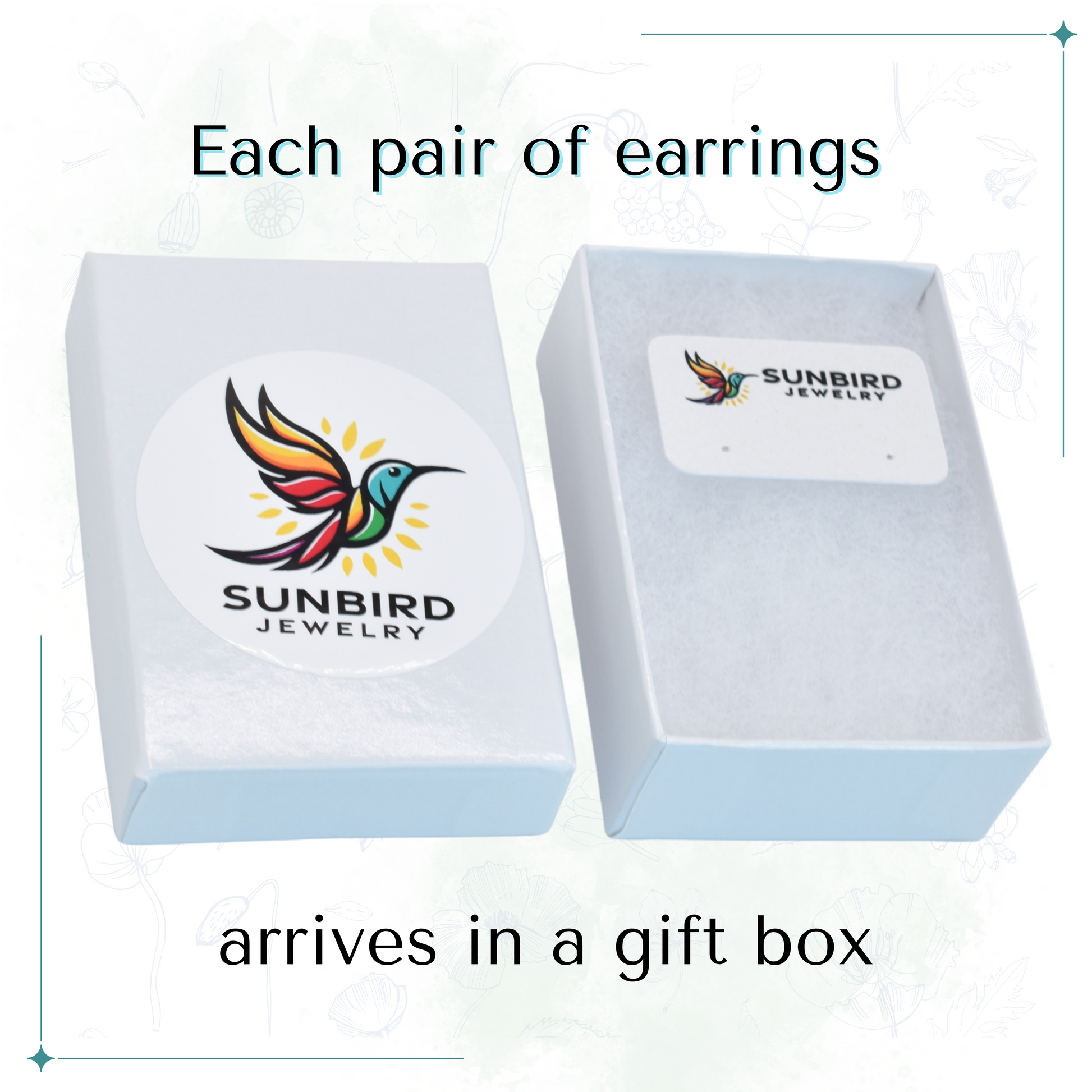 Two gift boxes with Sunbird Jewelry logo on a white background