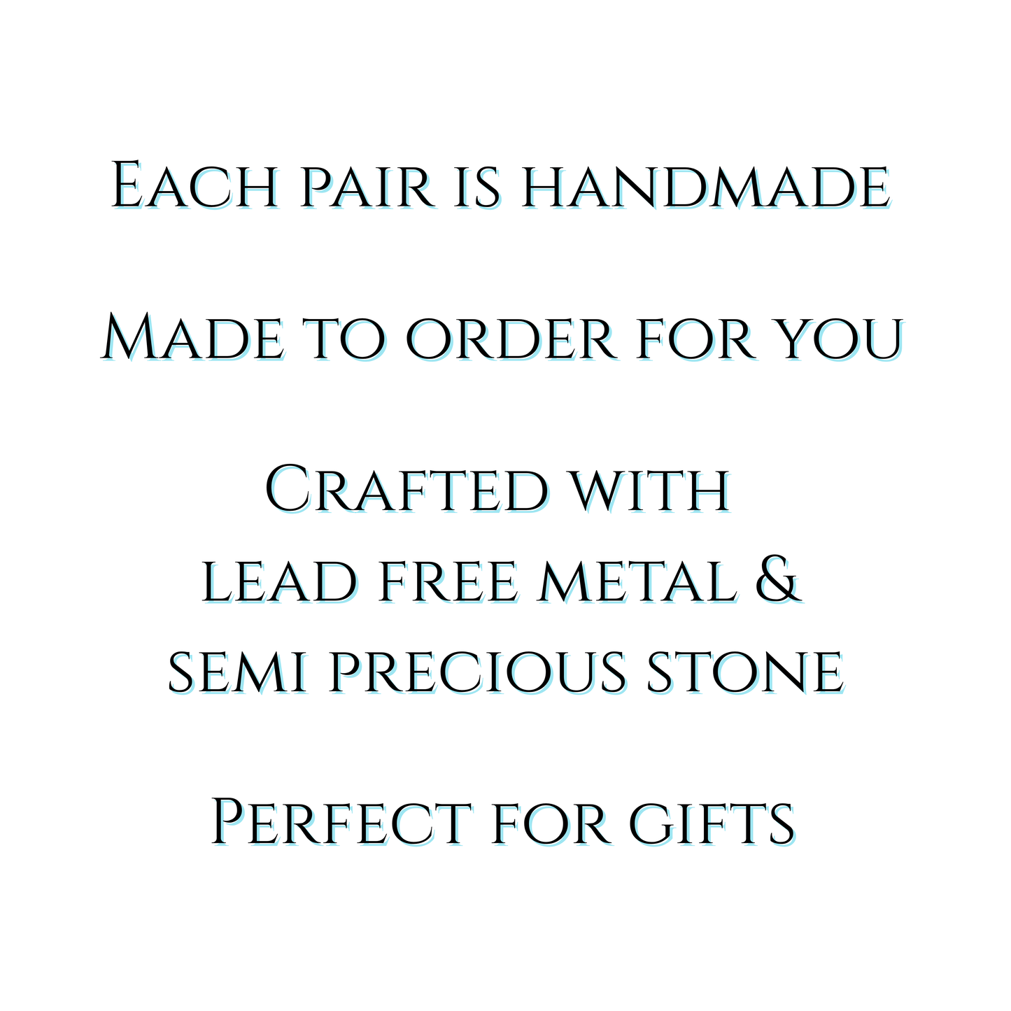 Text on a white background indicating that each item is handmade, lead-free, and perfect for gifts.