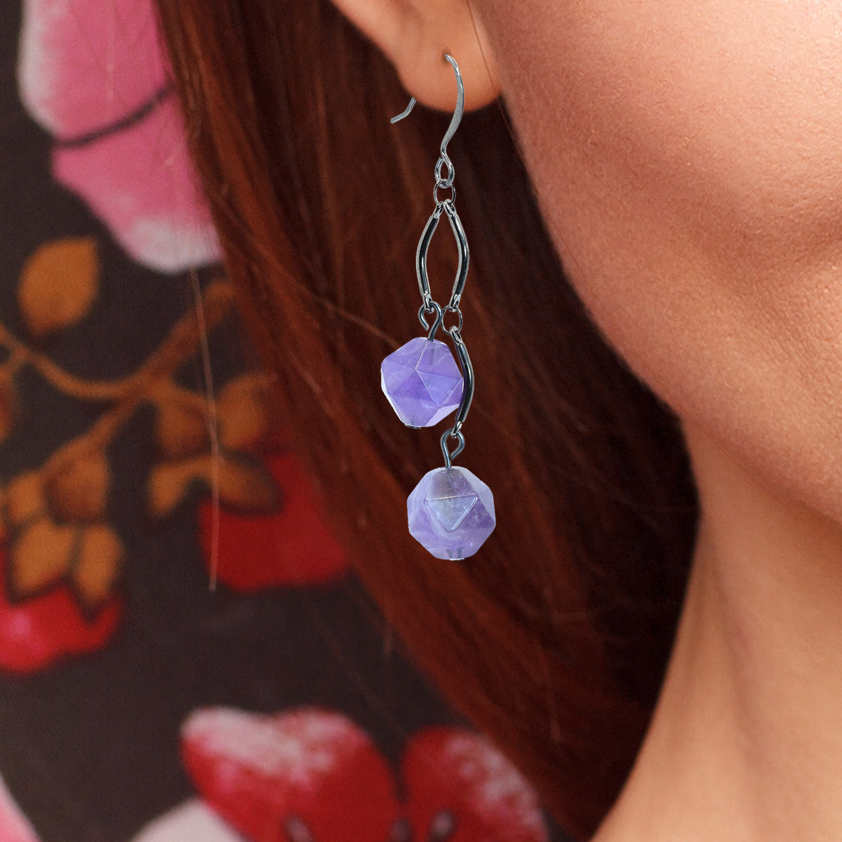 amethyst earrings dangle for women - gunmetal - Redhead