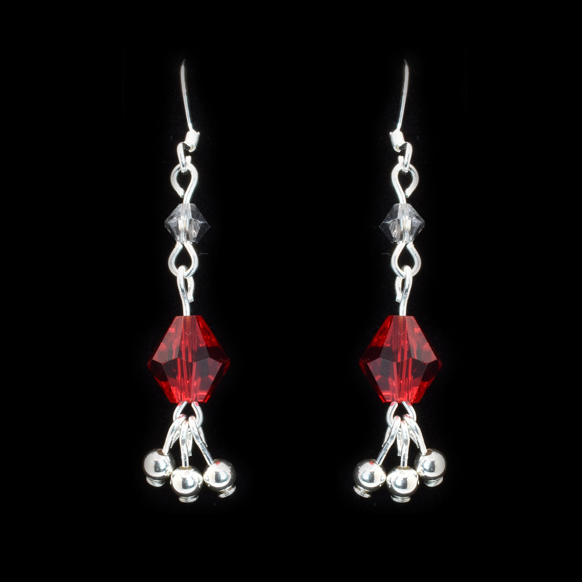Red Austrian Crystal Earrings Sterling Silver Earrings flat