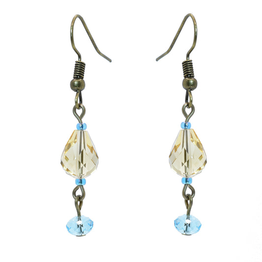 Austrian Crystal Earrings - golden champagne - baby blue antique bronze