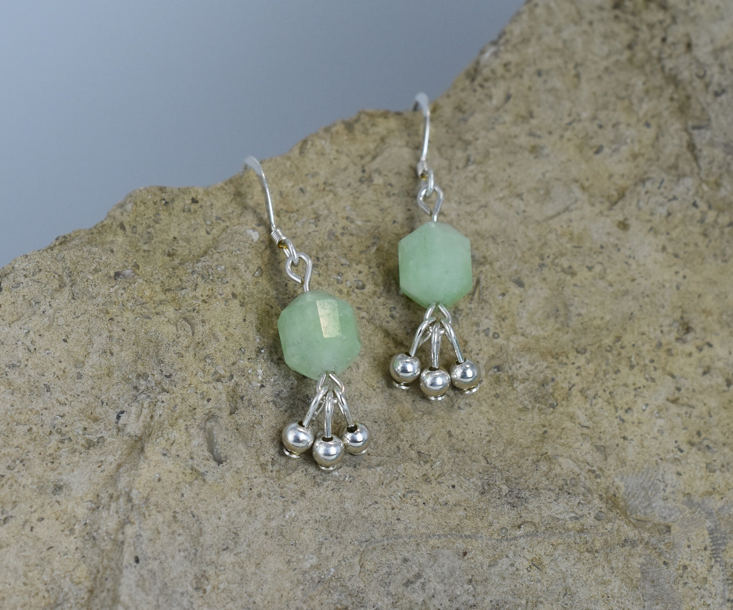 gemstone dangle earrings quartz green sterling silver