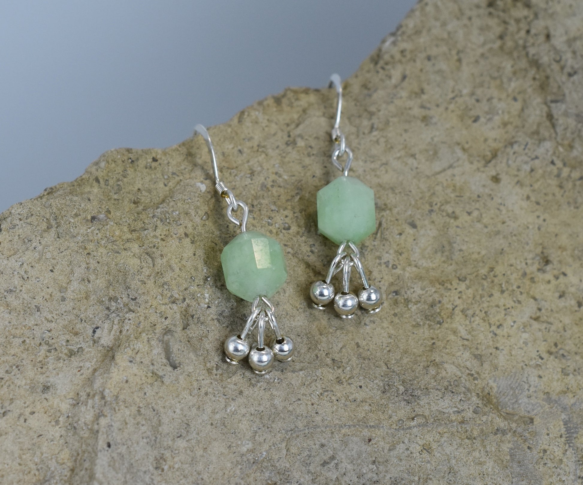 gemstone dangle earrings quartz green sterling silver