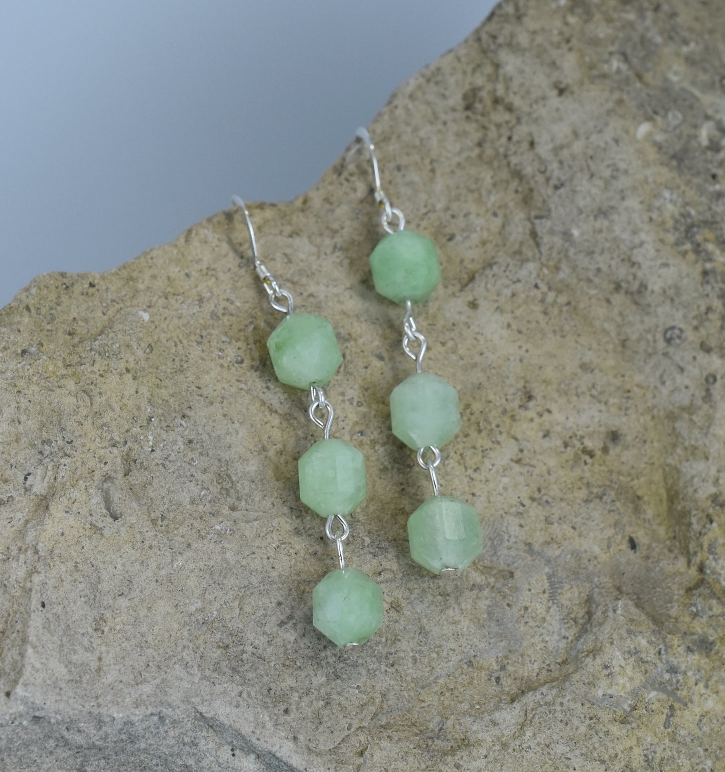 long dangle earrings quartz gemstone green sterling silver