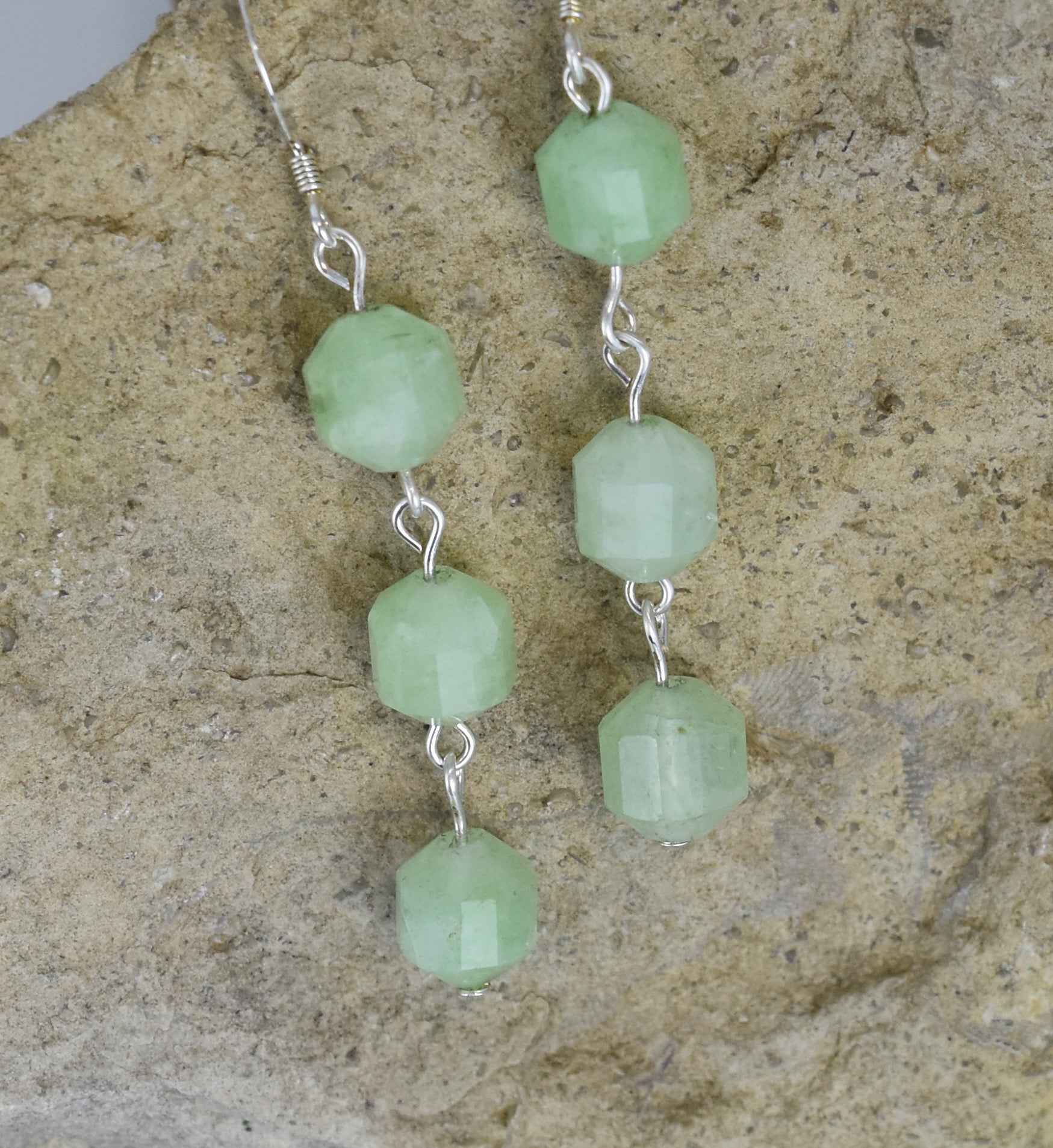 long dangle earrings quartz gemstone green sterling silver