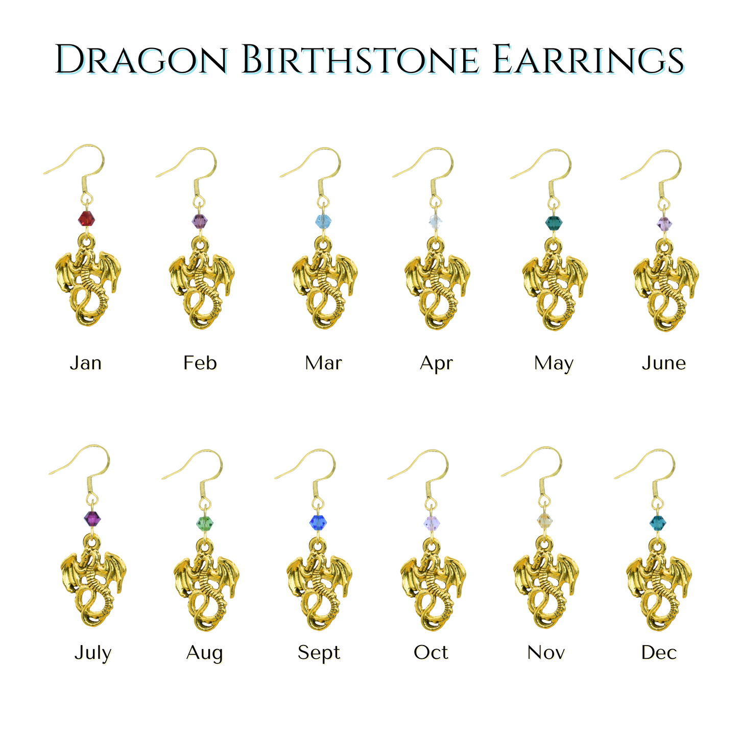 Dragon Birthstone Crystal Bead Earrings