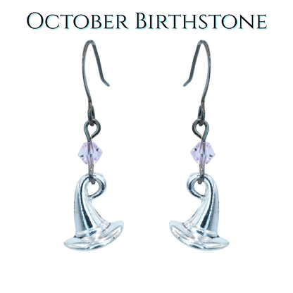 Witch Hat Birthstone Crystal Bead Earrings - Personalized