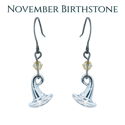 Witch Hat Birthstone Crystal Bead Earrings - Personalized