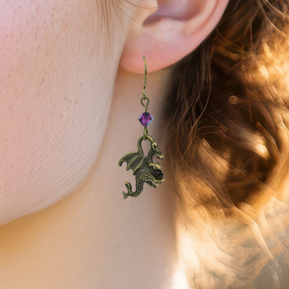 Dragon Birthstone Crystal Bead Earrings