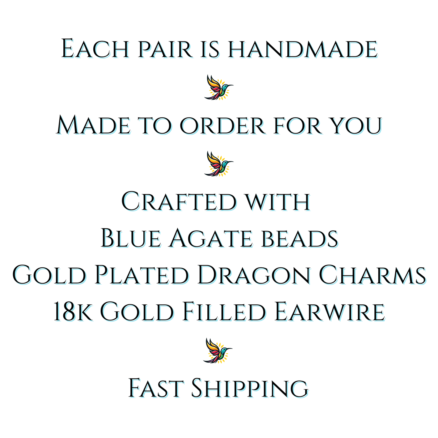 Text detailing the features of a jewelry product on a white background