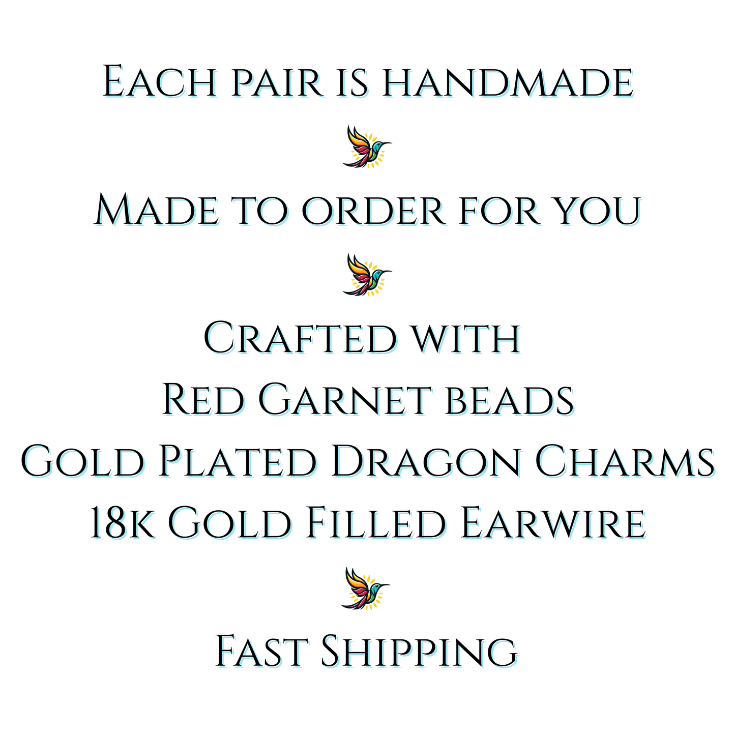 Text detailing the features of a jewelry product on a white background