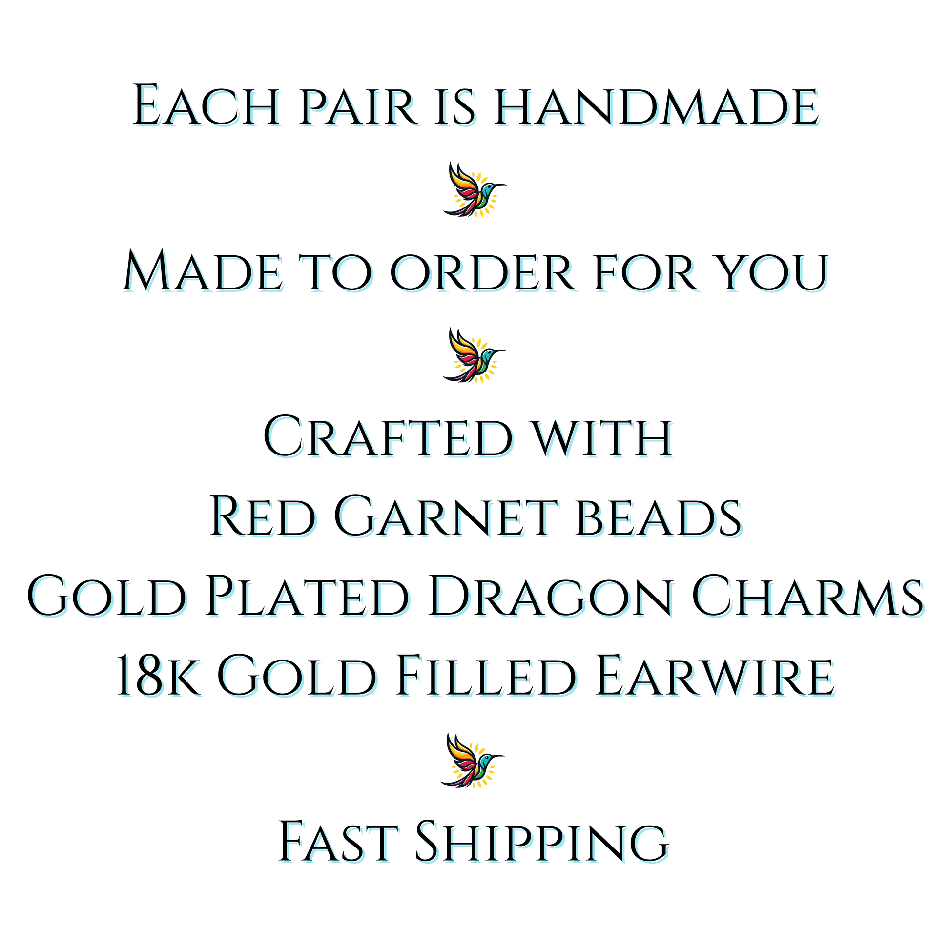 Text detailing the features of a jewelry product on a white background