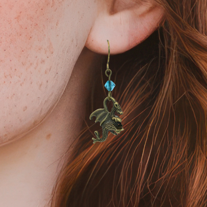 Dragon Birthstone Crystal Bead Earrings