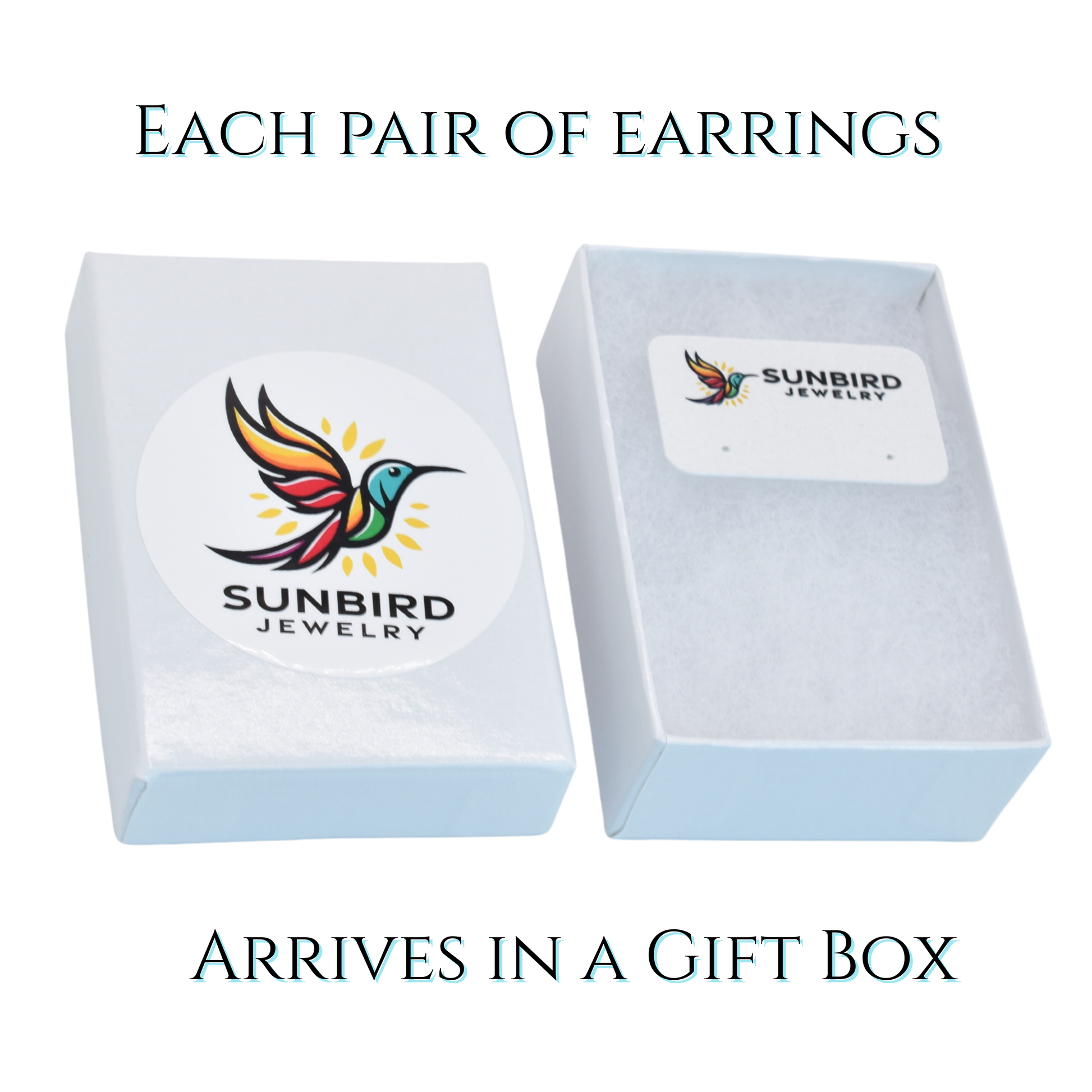 A gift box with Sunbird Jewelry logo on a white background