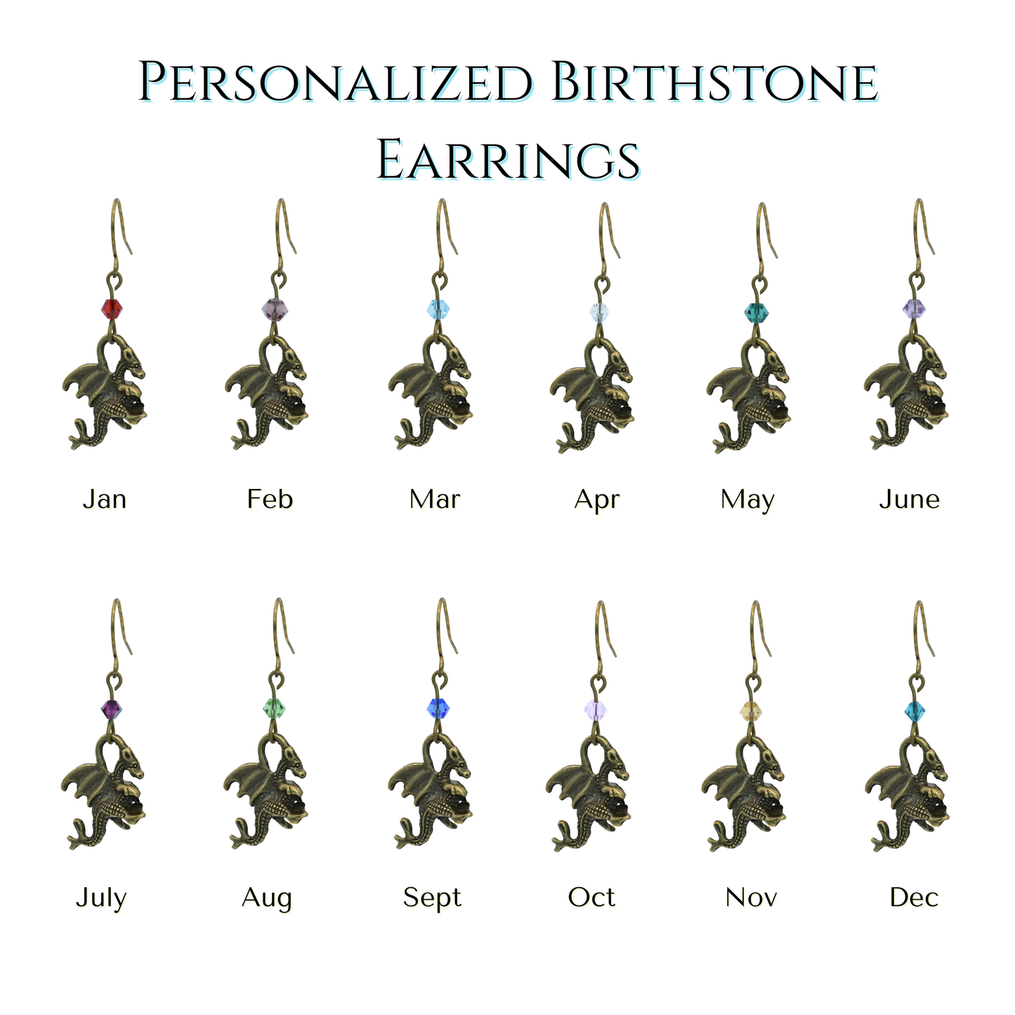 Dragon Birthstone Crystal Bead Earrings