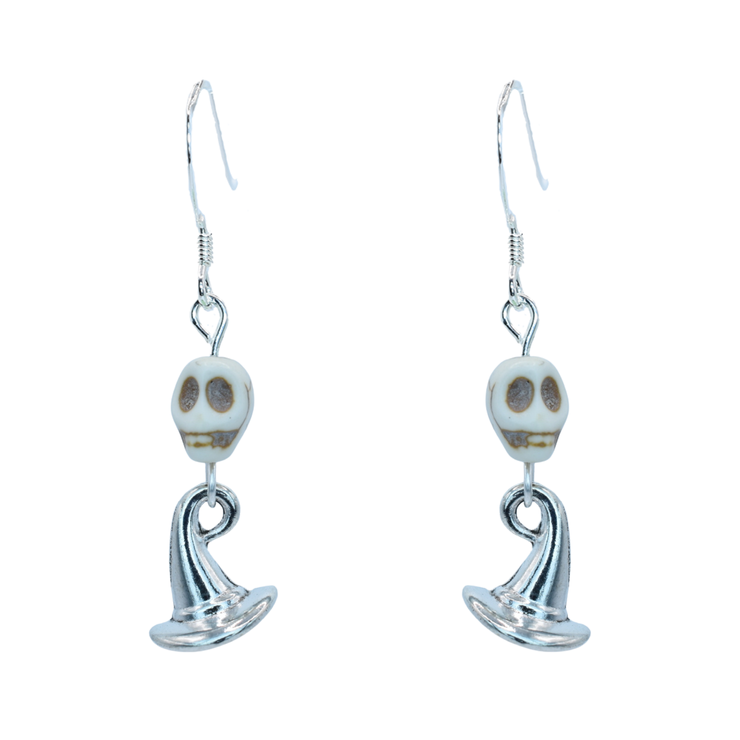 Pair of skull-shaped earrings on a white background