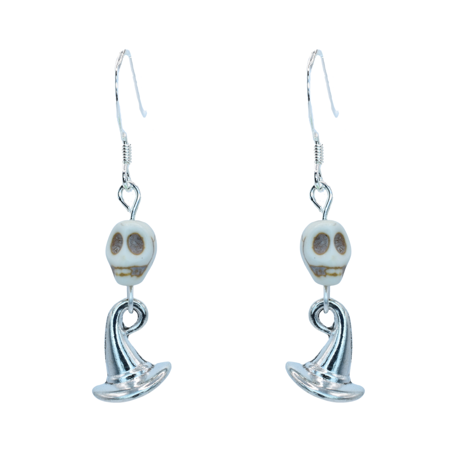 Pair of skull-shaped earrings on a white background