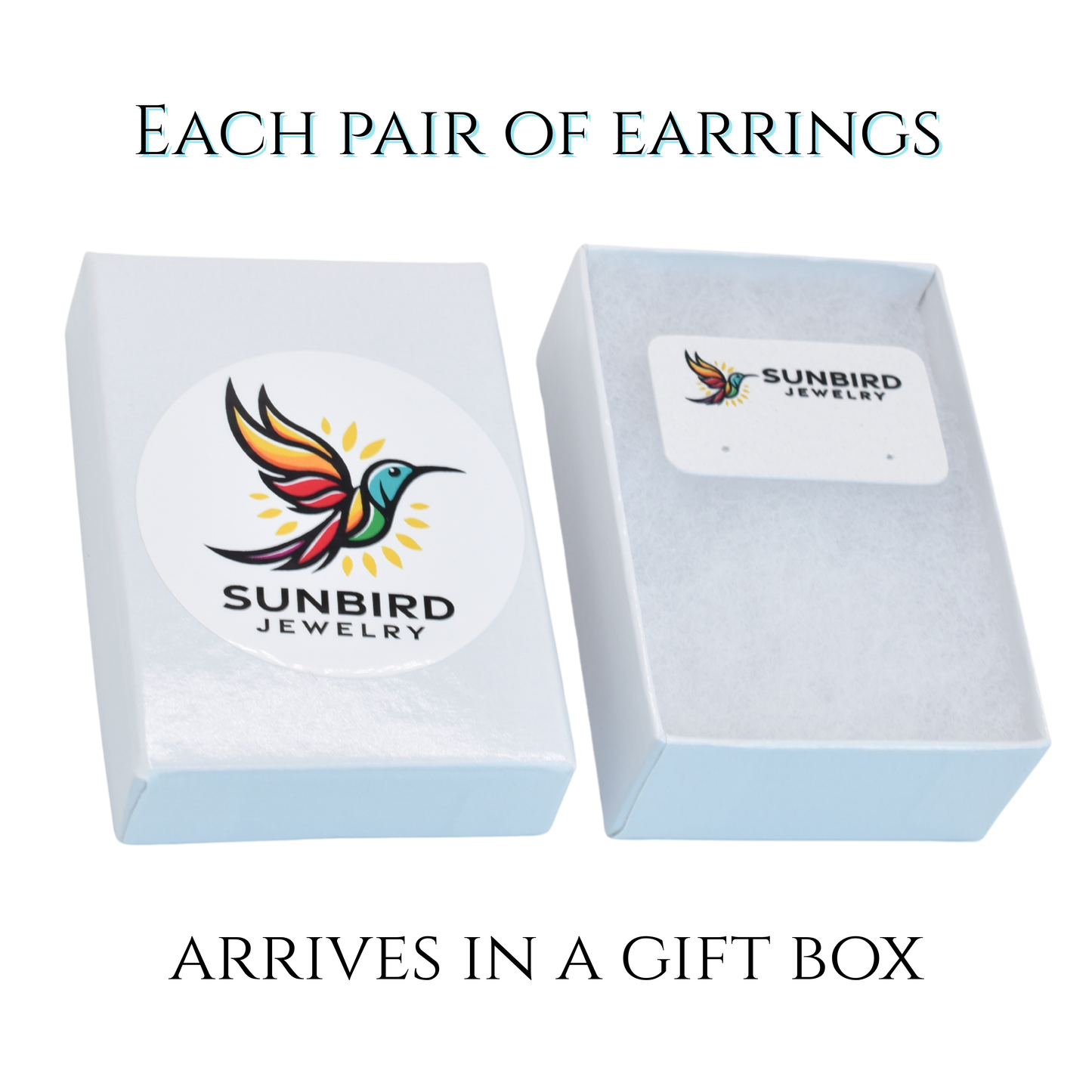 A gift box with Sunbird Jewelry logo on a white background
