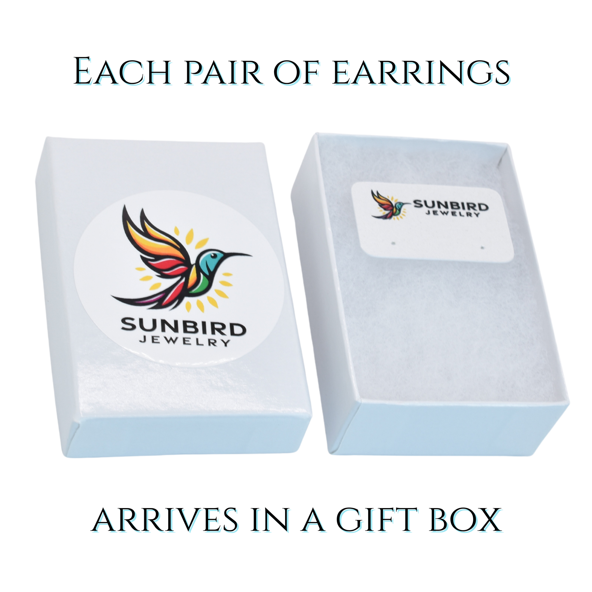 A gift box with Sunbird Jewelry logo on a white background