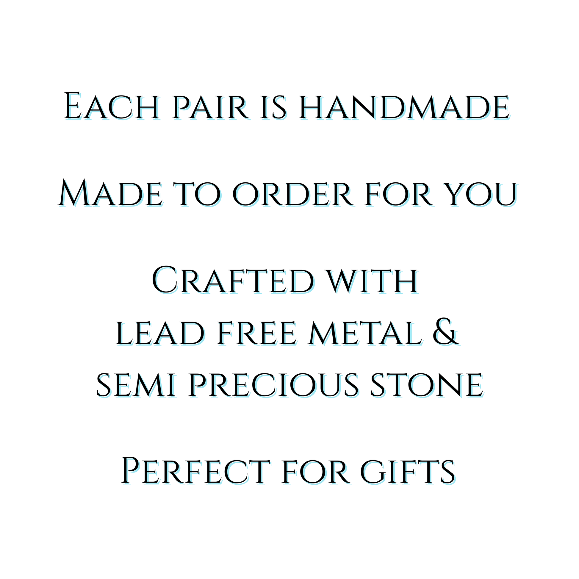 Text on a white background indicating that each item is handmade, lead-free, and perfect for gifts.