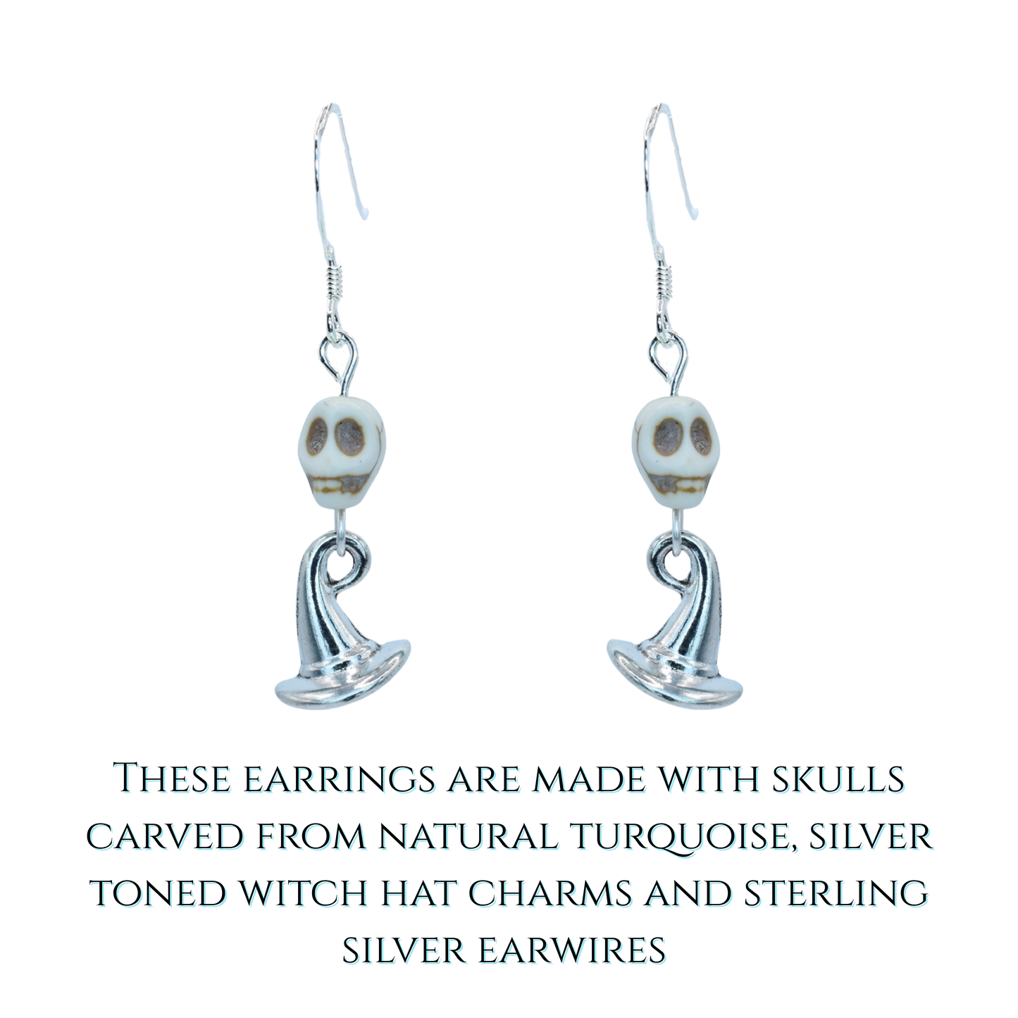 Pair of earrings with skull designs on a white background