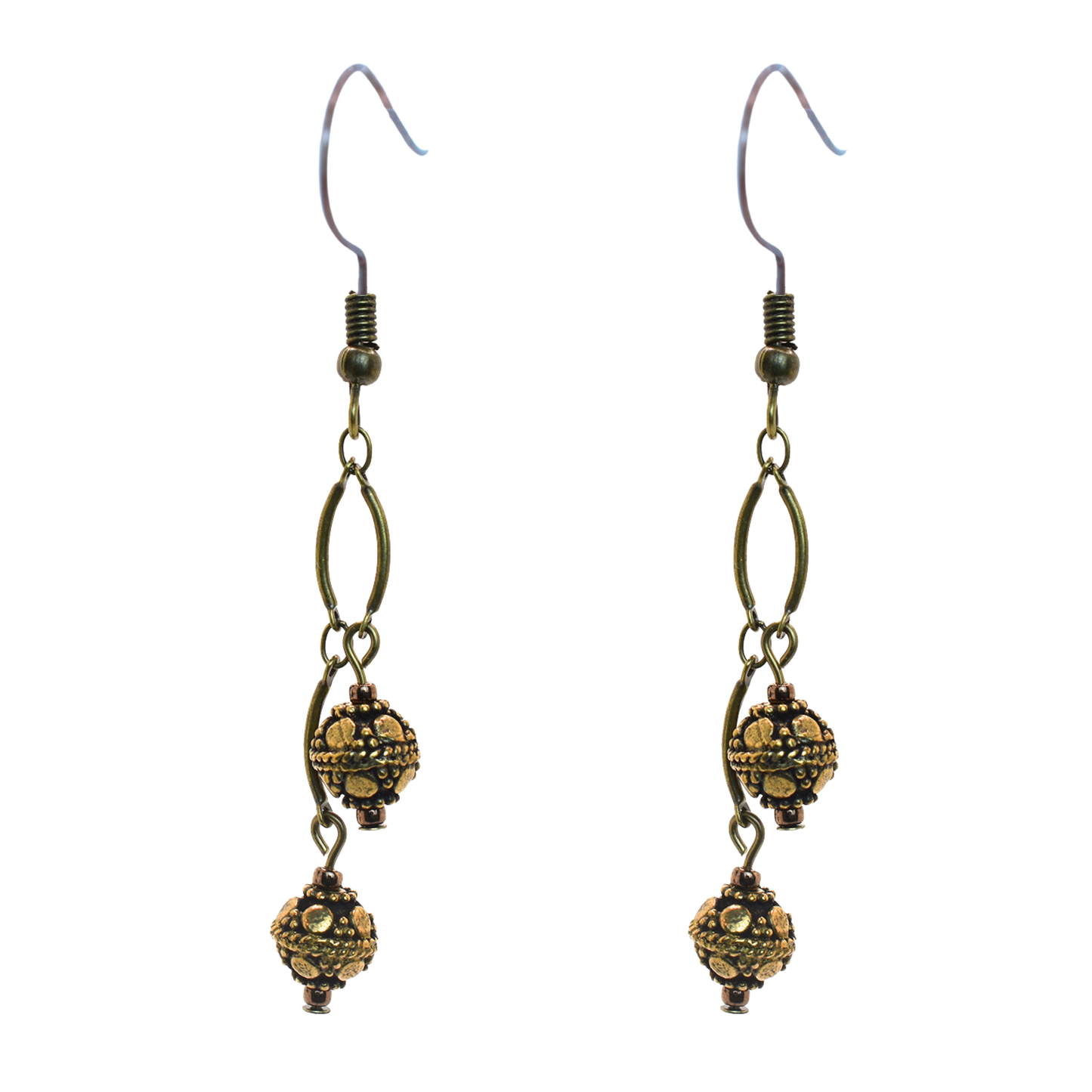Antique Bronze Curved Chain Bead Earrings