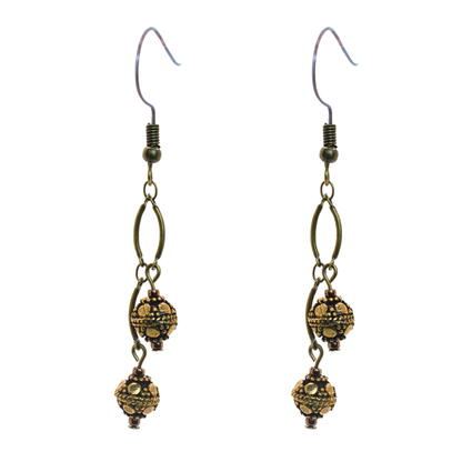 Antique Bronze Curved Chain Bead Earrings
