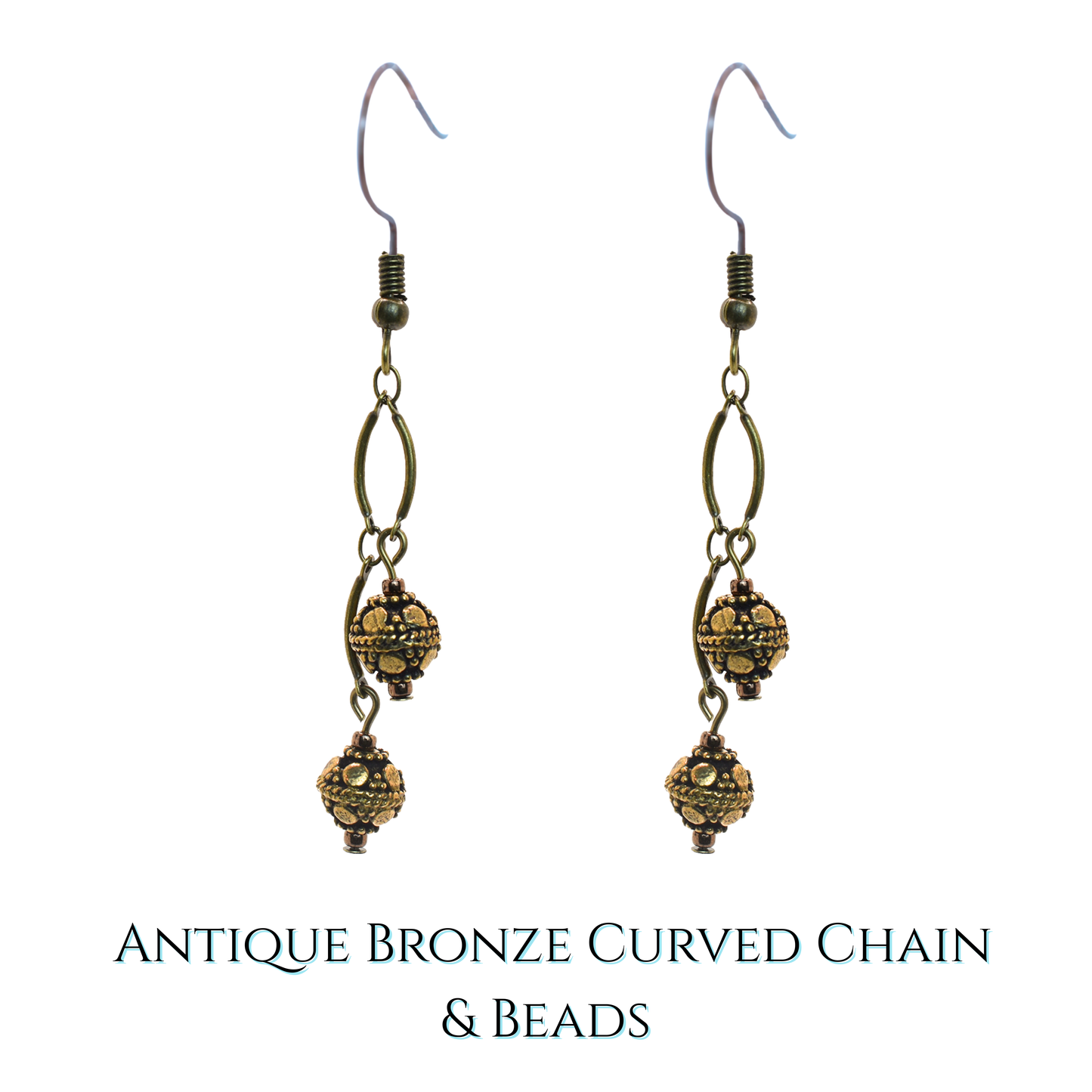 Antique Bronze Curved Chain Bead Earrings