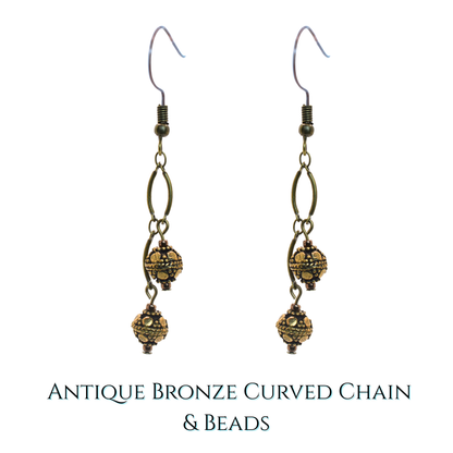 Antique Bronze Curved Chain Bead Earrings