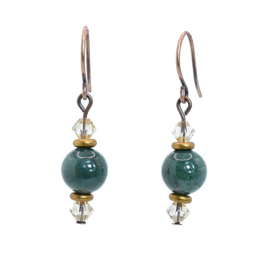 Swarovski drop earrings - antique copper  - Ocean Jasper