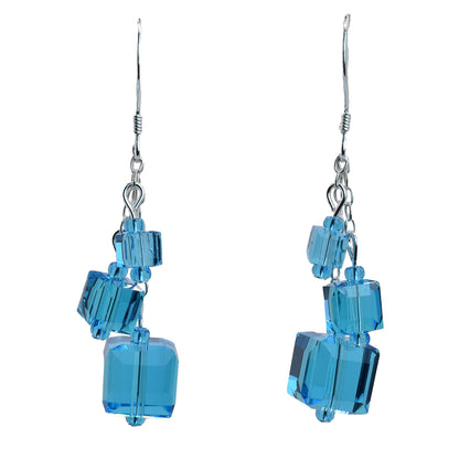 Blue crystal cube sterling silver earring