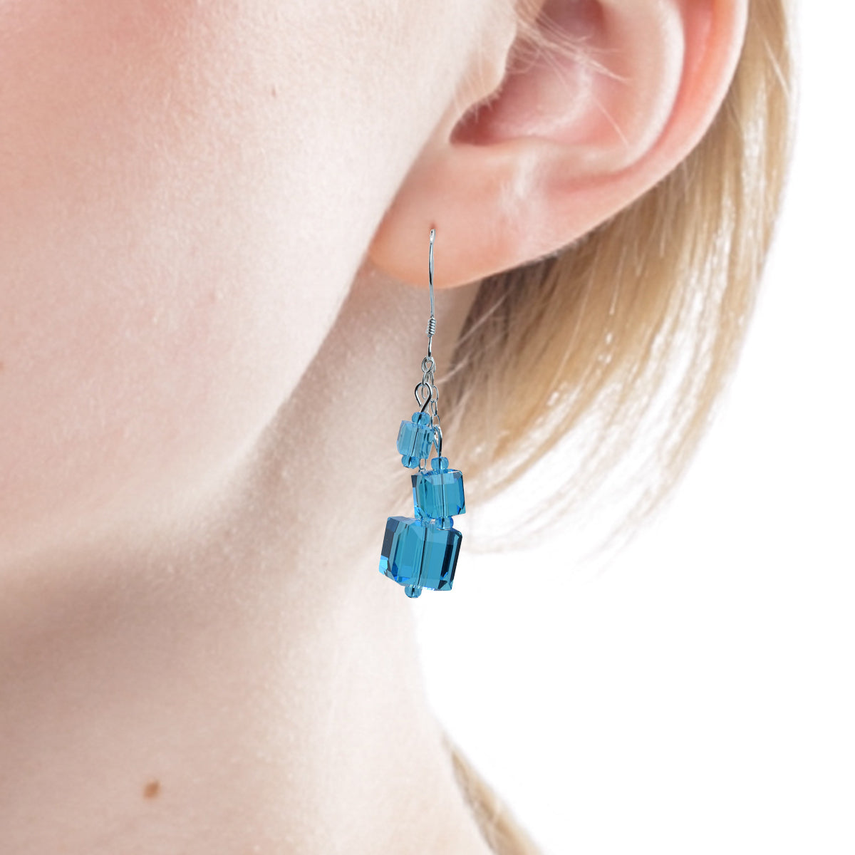 Blue crystal cube sterling silver earring 2