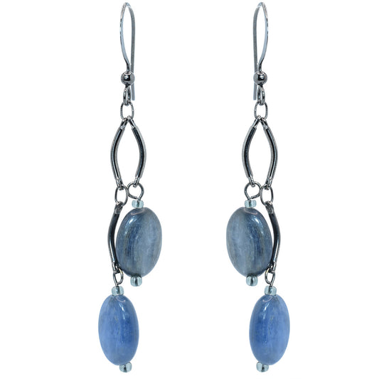 gemstone earrings dangle - blue earrings - gunmetal