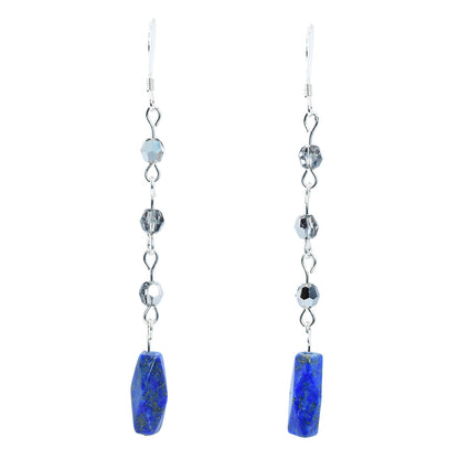 lapis lazuli earrings - long dangle earrings - Sterling Silver