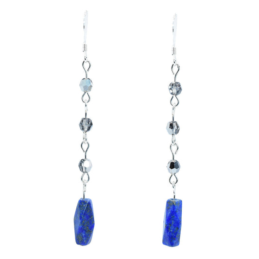 lapis lazuli earrings - long dangle earrings - Sterling Silver