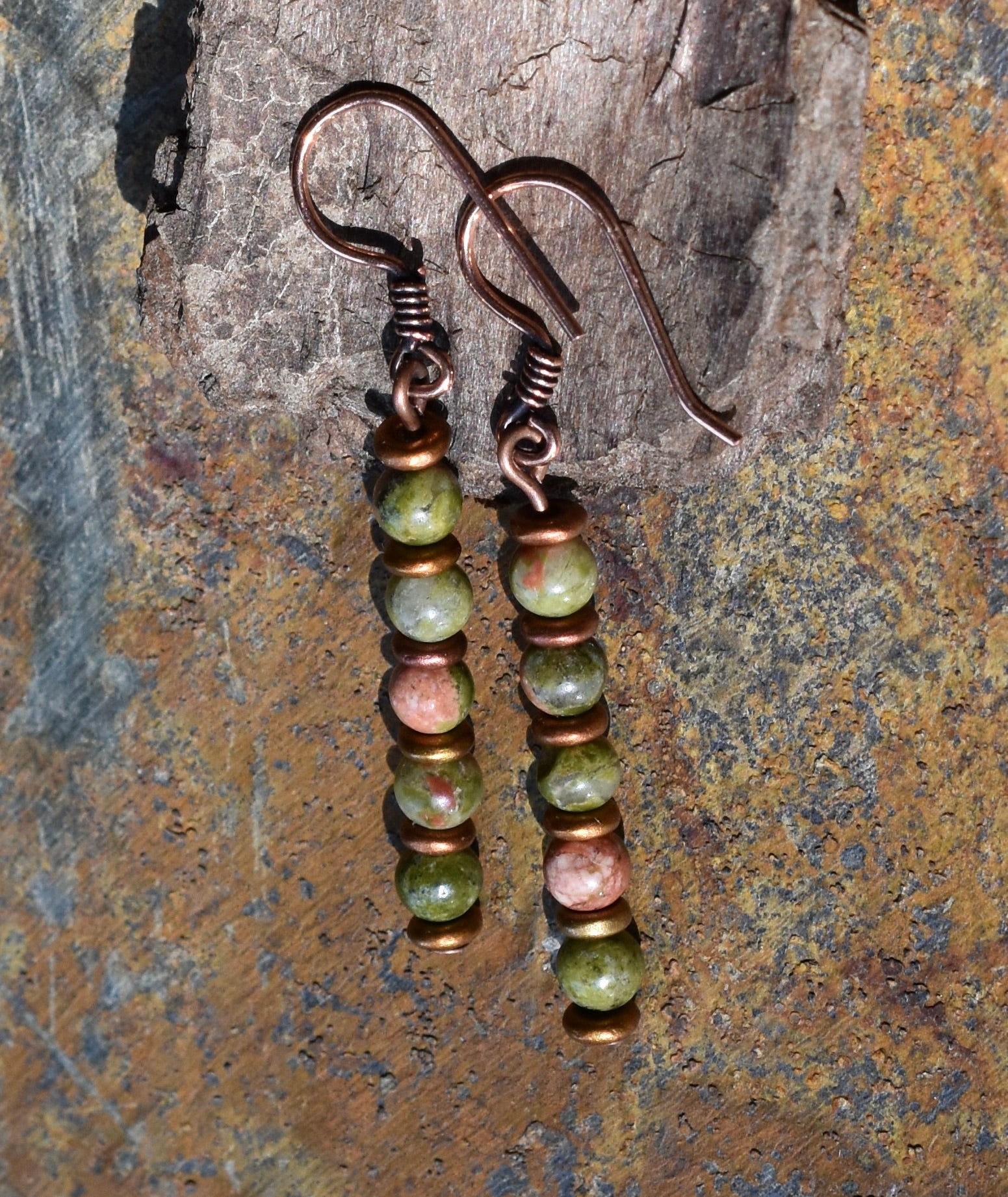 unakite earrings - dangle earrings Antique bronze