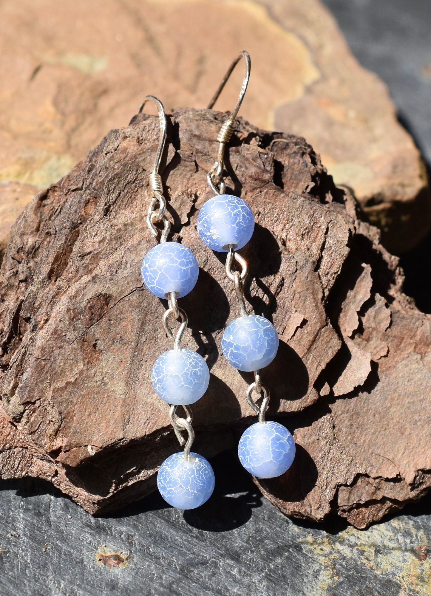 Long dangle earrings - sterling silver - blue gemstone