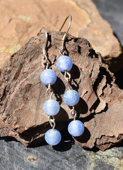 Long dangle earrings - sterling silver - blue gemstone