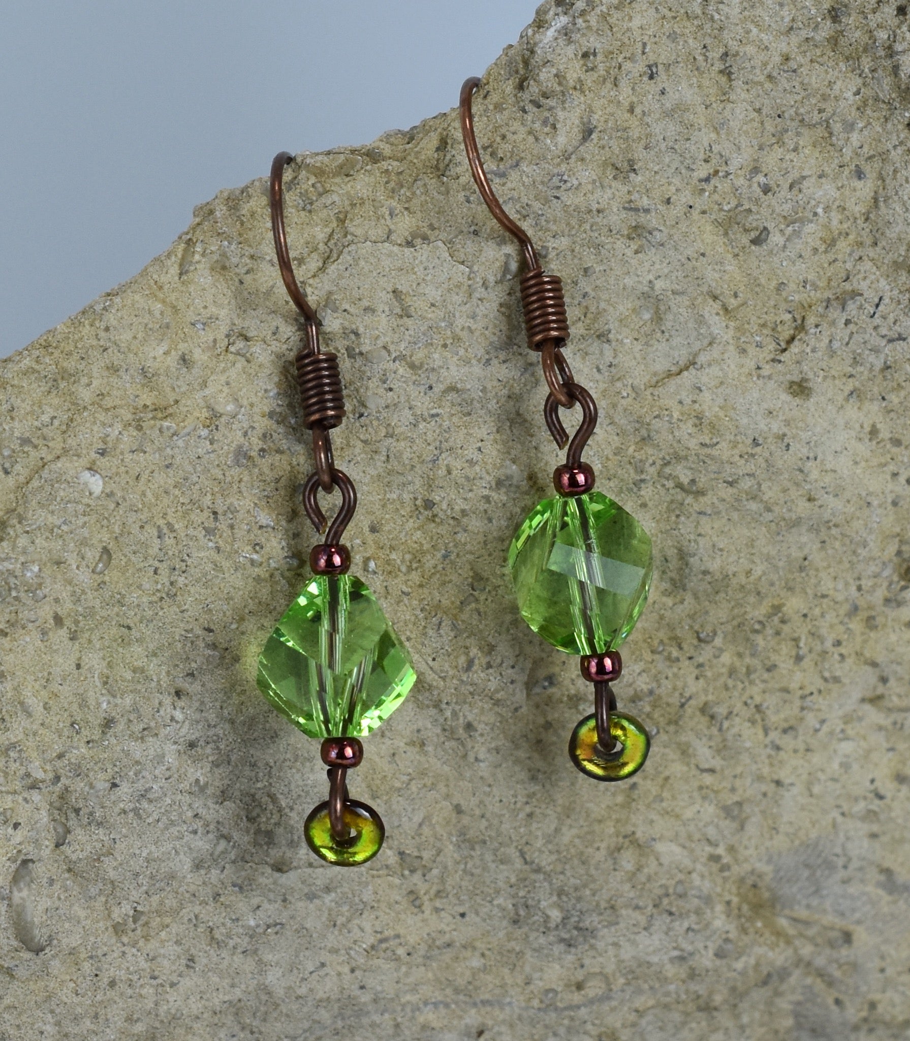 Green Swarovski Crystal Earrings for women antique copper