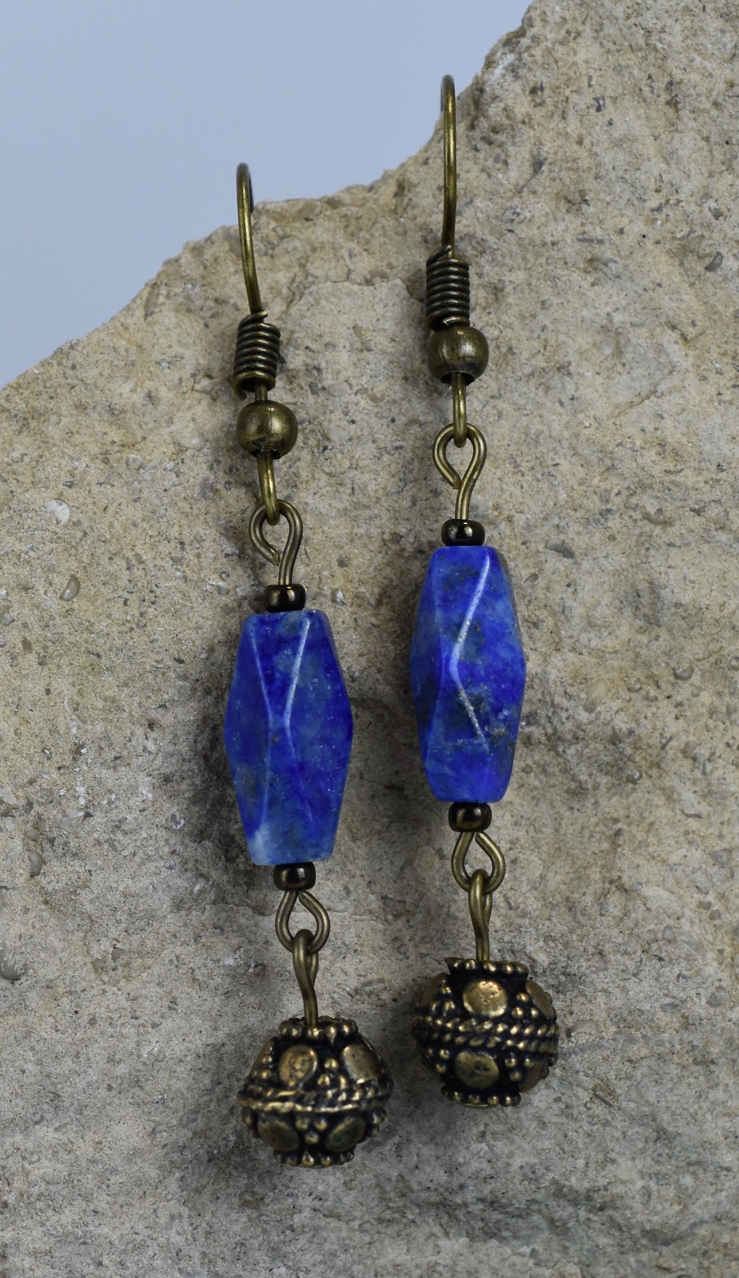 Lapis Lazuli Earrings Antique Bronze