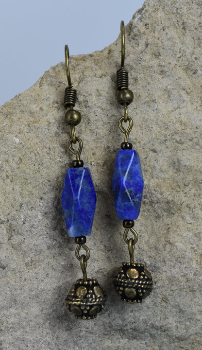 Lapis Lazuli Earrings Antique Bronze