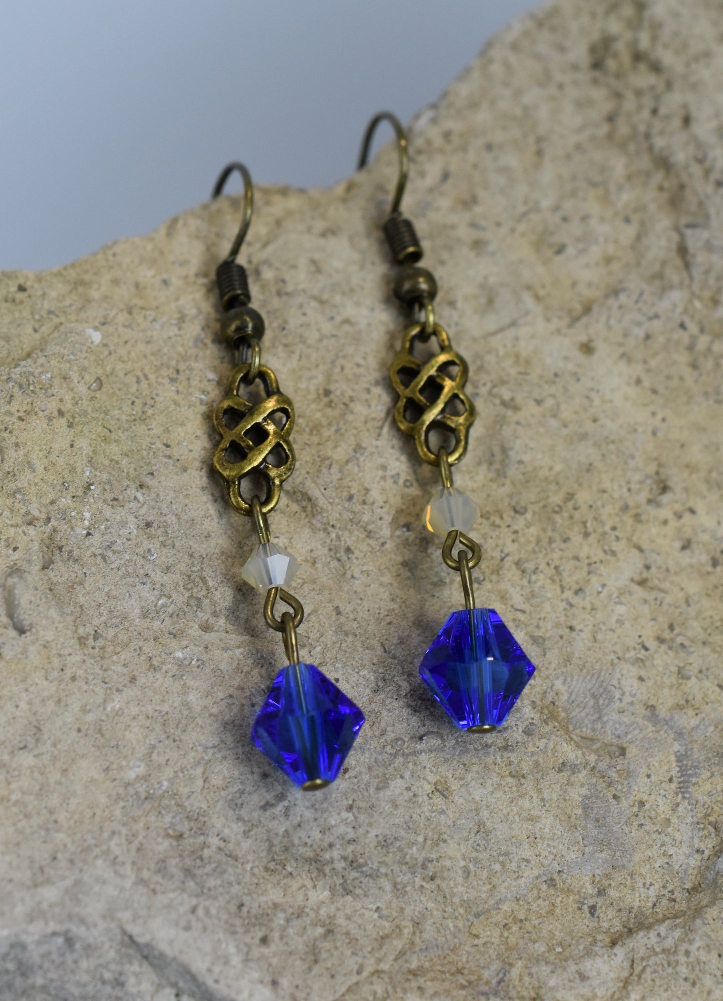 Celtic Blue Swarovski Crystal Earrings antique bronze