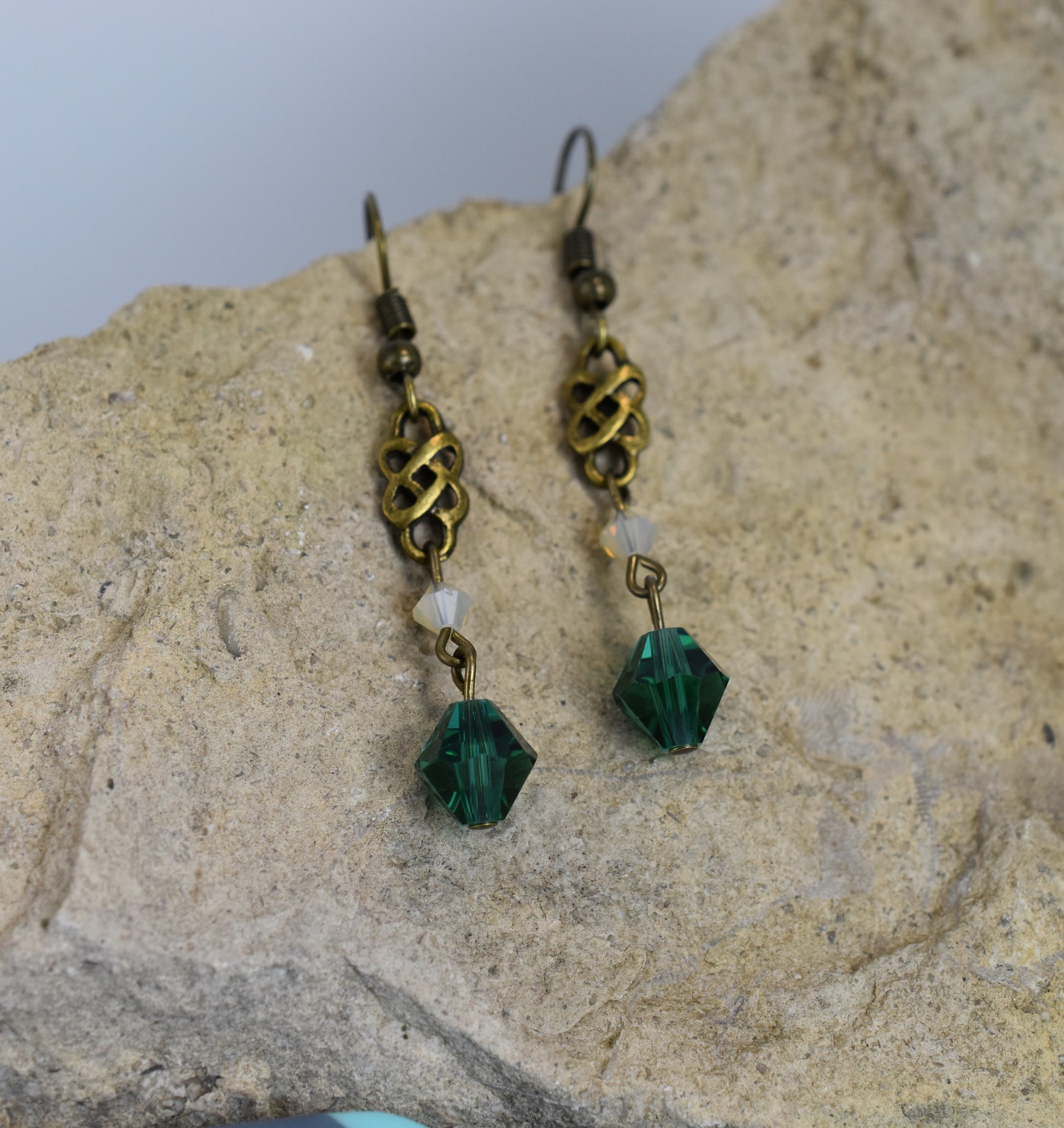 Celtic Green Swarovski Crystal Earrings Antique Bronze