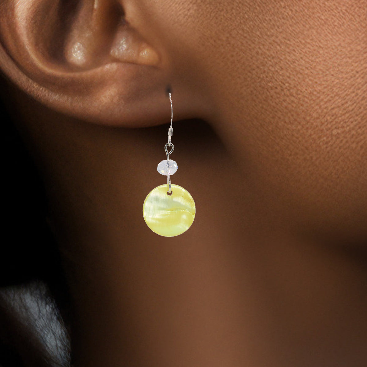 mother of pearl earrings - sterling silver - green - Austrian Crystal Earrings - for black women