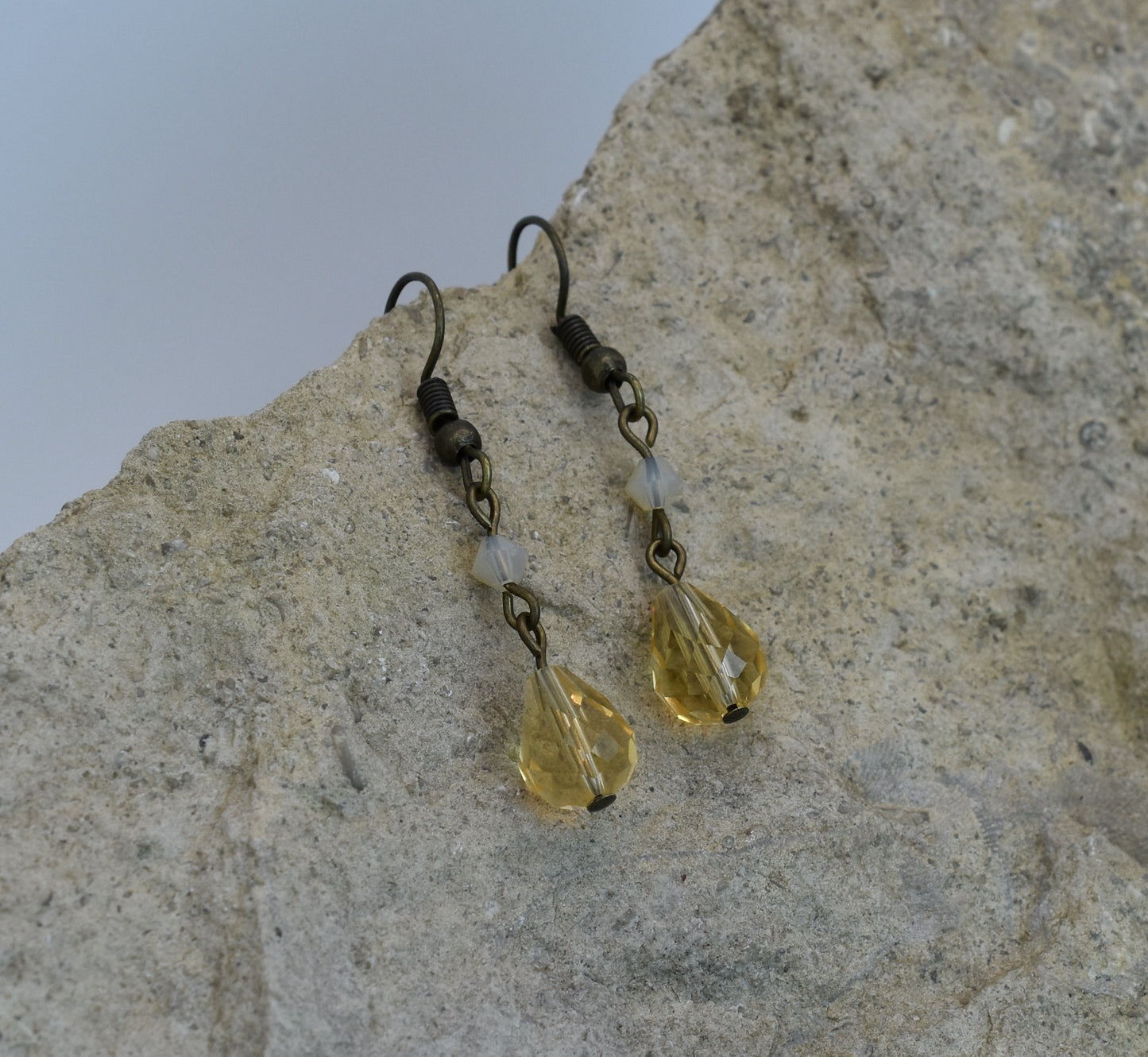 Austrian crystal earrings - golden champagne - Swarovski crystal earrings Antique Bronze