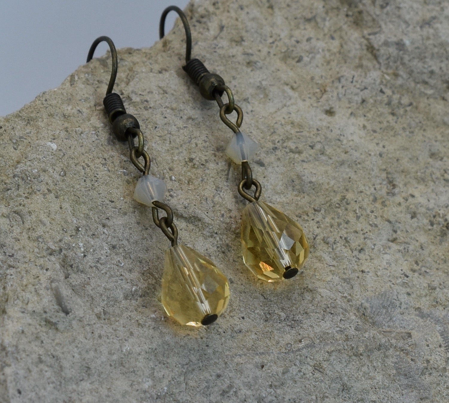 Austrian crystal earrings - golden champagne - Swarovski crystal earrings Antique Bronze