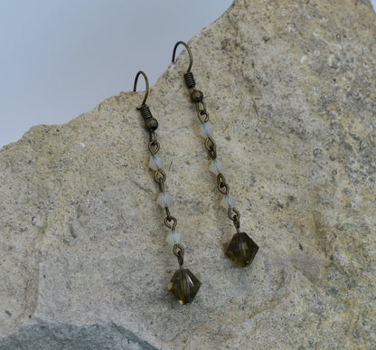 Smoky Brown Austrian Crystal Earrings Swarvoski Sand Opal